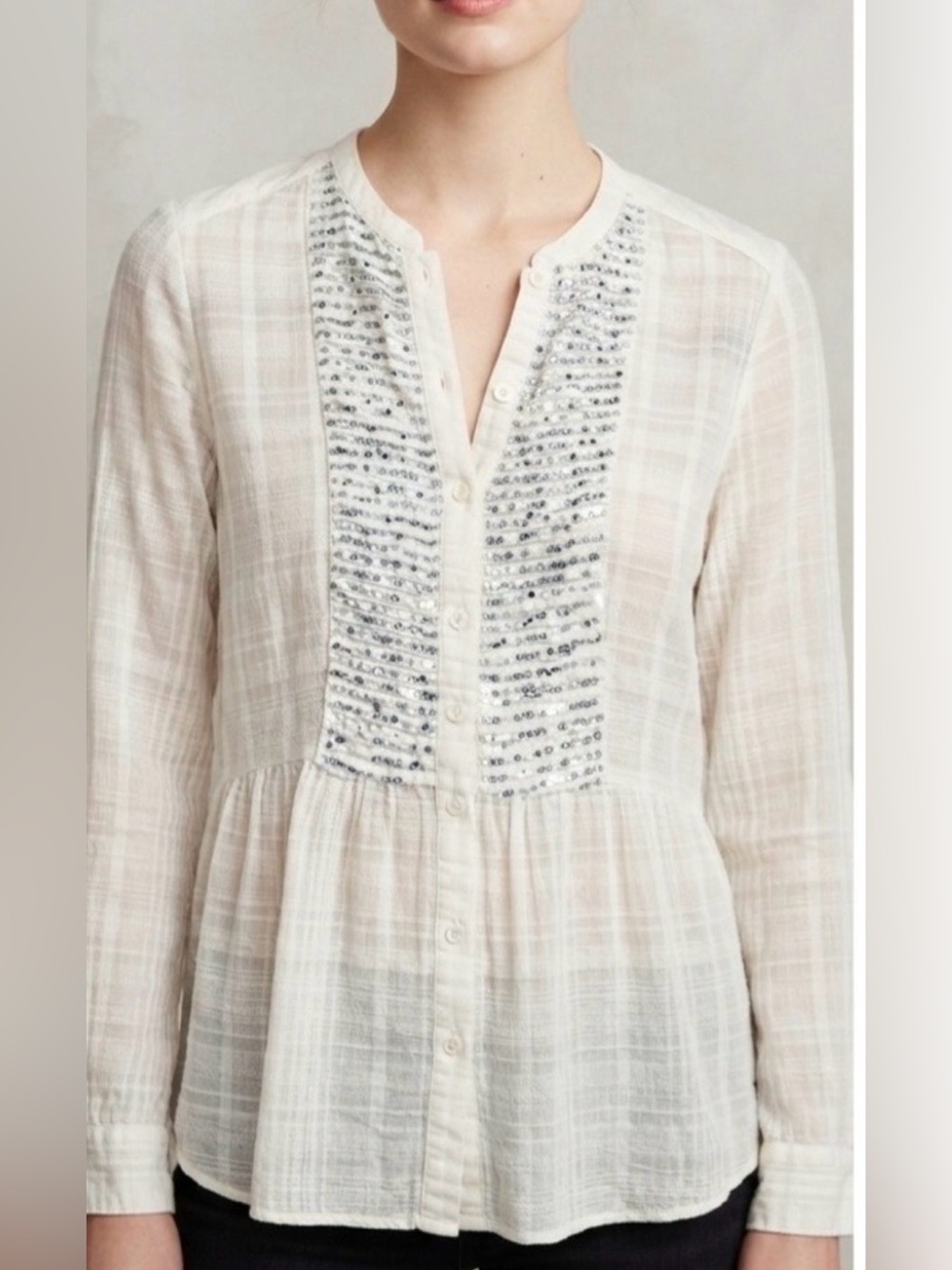 ๐ค Maeve white boho Sequin-Trim Peplum Blouse - size 6